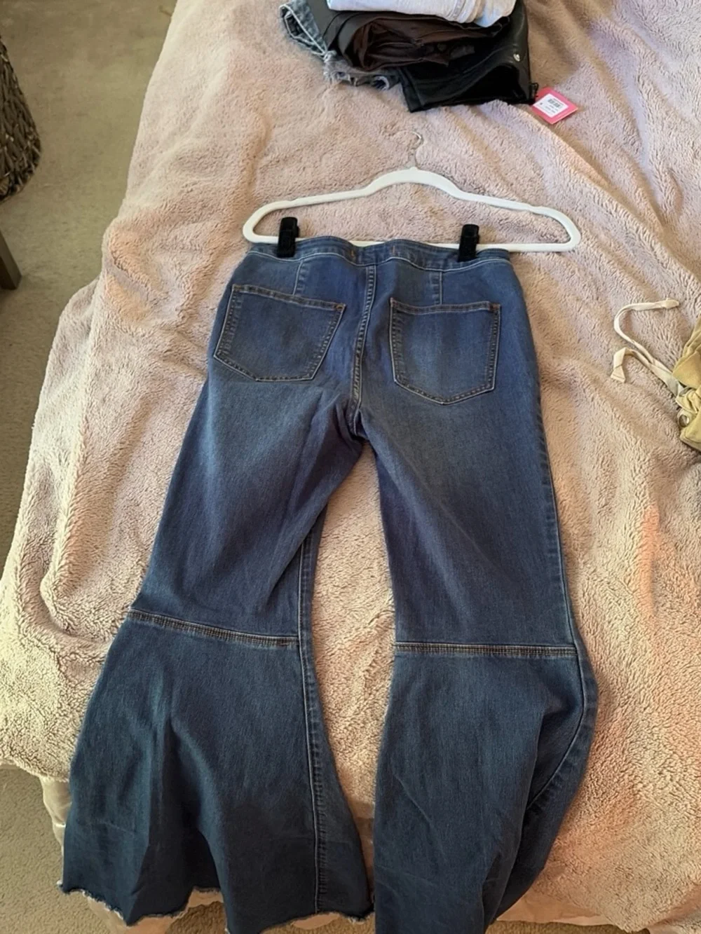 Free People Dark Blue High-Rise Wide-Leg Flare Jeans